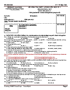 Đề kiểm tra chất lượng giữa hoc ki I năm học 2016  2017 môn Hoa hoc 11 - Trường THPT Nam Trực